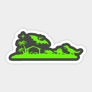 Green Dino Nativity Scene Sticker